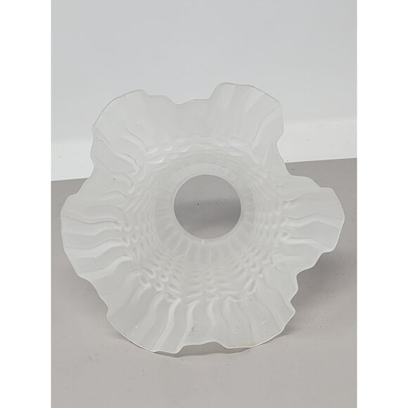 Lot Of 3 Vintage Ruffled Bell Shape Frosted Glass Shade Light Fixture - Picture 7 of 10